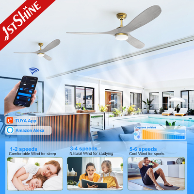 low Noise 60" Ceiling Fan 3 Blade Solid Wood Hotel Smart Dc dimmable Led