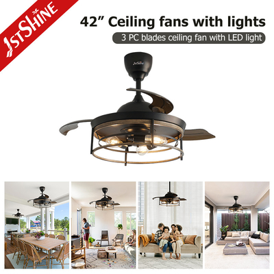 42 Inches Farmhouse E27 Modern LED Invisible Ceiling Fan Retractable Blade Ceiling Fan Lights