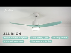 52 pollici di ventilatore da soffitto con l'attenuazione delle 3 pale di plastica verdi moderne leggere smazzano la luce con il motore di CC