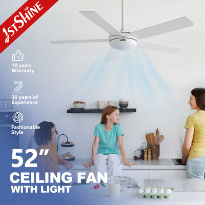 Buon prezzo 52 pollici Smart 5 lame di compensato Bianco Ventilatore di soffitto moderno con luce a LED e motore a corrente continua in linea